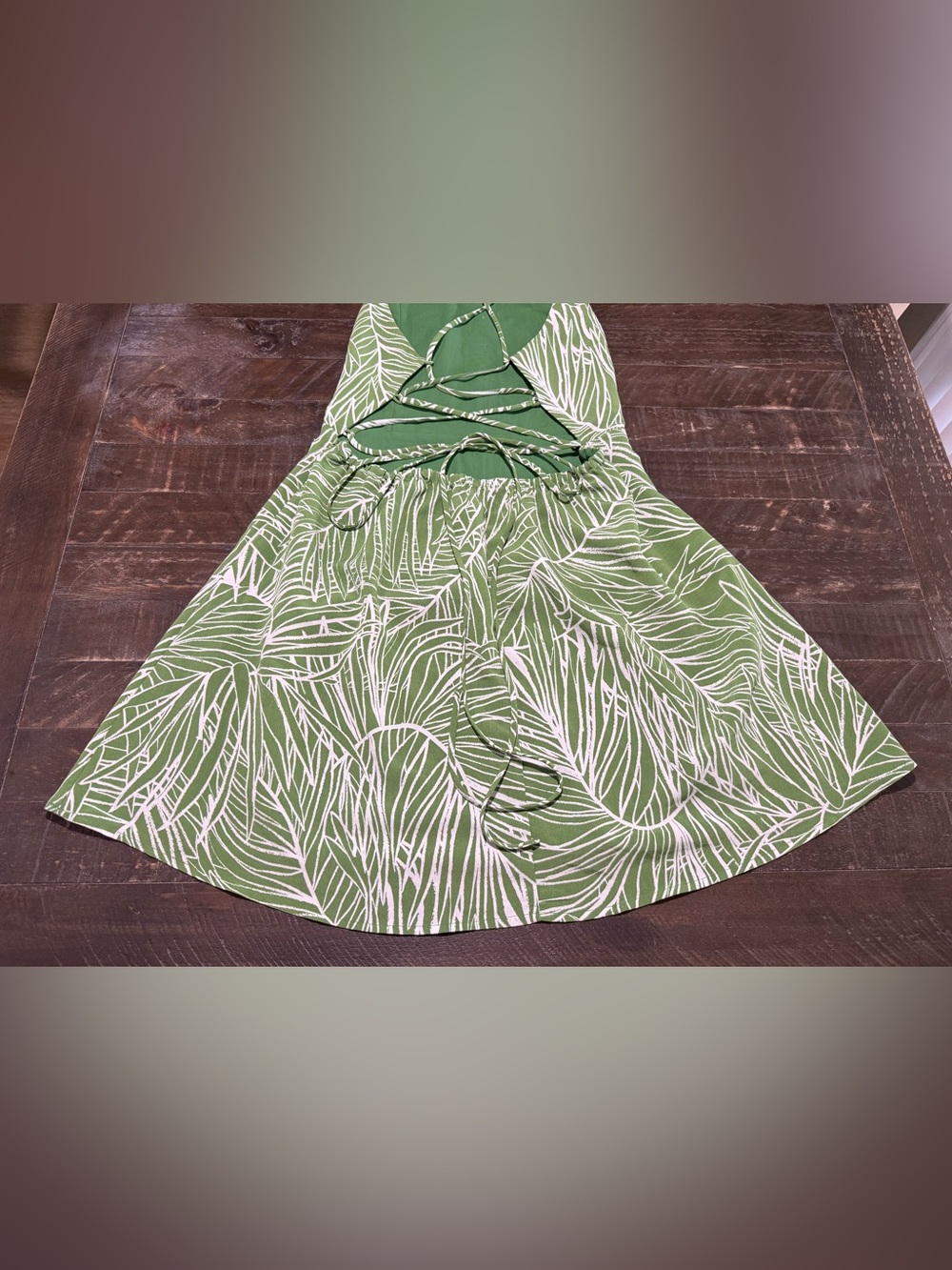 Lost + Wonder Green Tropic Palm Mini Dress Sz L Summer Vacay Resort Beach Party - Picture 10 of 13